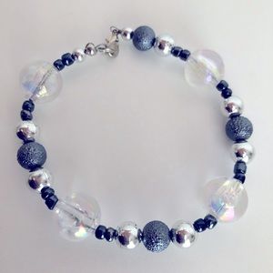 NEW Handcrafted Beaded Clasp Bracelet Clear Charcoal Blue Grey